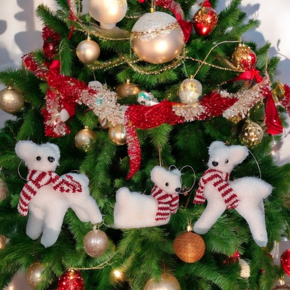 Nature Vibe Flocked White Reindeer Christmas Ornaments Set of 6, New - Picture 2 of 8